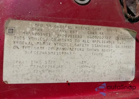 1991 Chevrolet Gmt-400 C2500 z USA, uszkodzony, nr VIN 1GCGC24K6ME119063